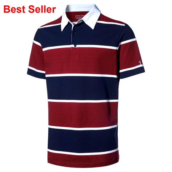 Long Sleeve Striped Polo Shirt Cotton Blend Spandex Dry Fit